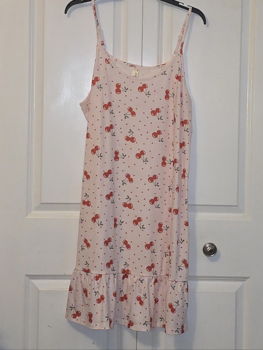 Agnes Orinda Size 1X Cherry-Print Chemise Nightgown Pink Red & Green Nightie